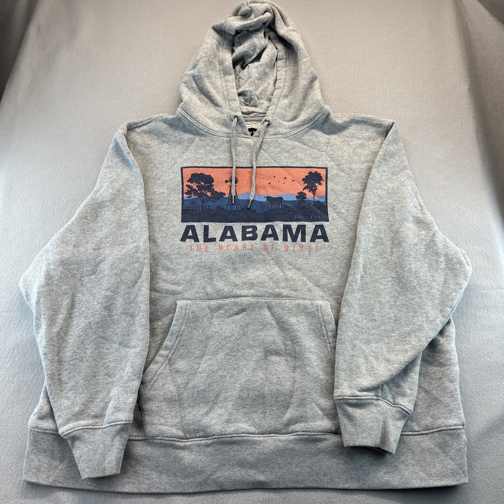 State of Mine Alabama Hoodie Men's Gray Pullover Sweatshirt Kangaroo Pocket,XXL